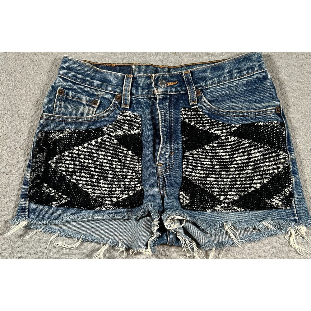 Vintage Levi Furst Of A Kind‎ Jean Shorts Womens 28x2 Upcycled Pockets Bedazzled